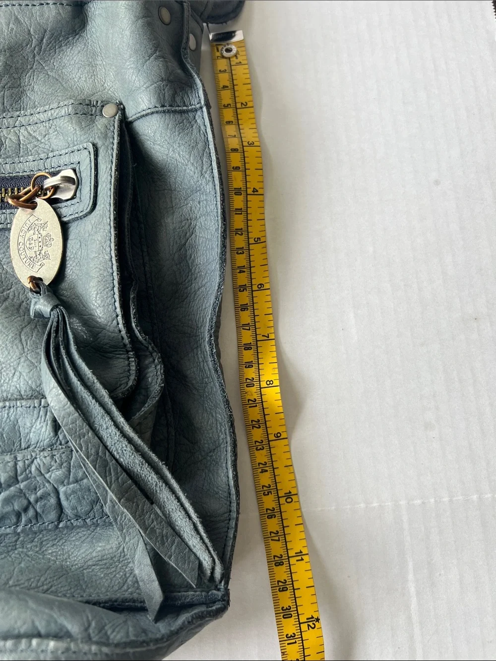 Juicy Couture vintage blue cowhide leather shoulder bag Y2K Indie aesthetic